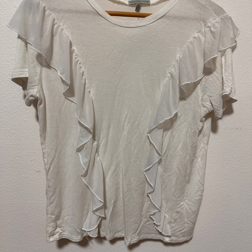 Charlotte Russe White Ruffle Short Sleeve Top